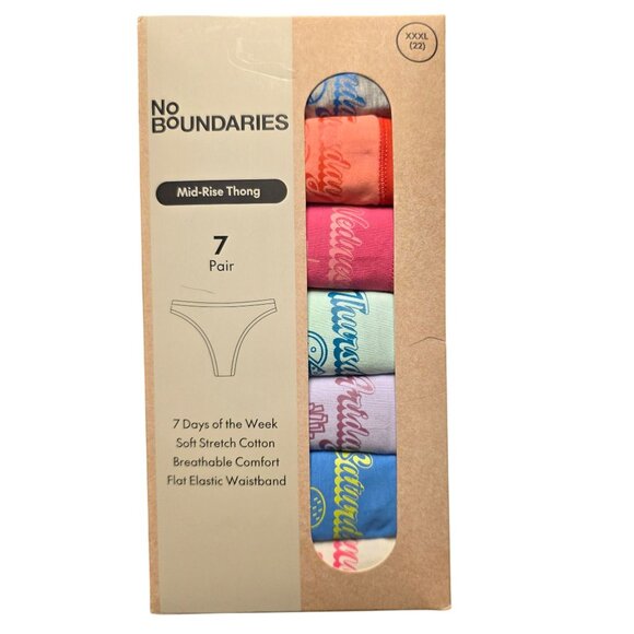 No Boundaries Size XXXL 20 Cotton Thong Panties Days of the Week 7 Pack - Picture 2 of 7